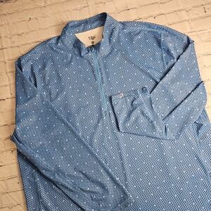 1764 Mens 3XL Long Sleeve Golf Polo Shirt Blue Pattern‎ 1/2 Zip Mock Neck